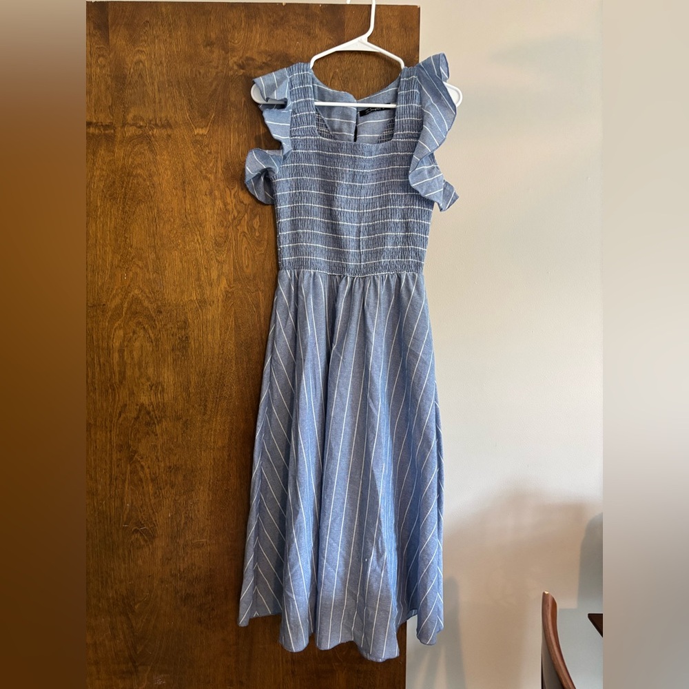 Simplee Apparel Blue and White Striped Midi Dress